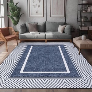 Washable Area Rugs, Modern Minimalist Bordered Geometric Print Carpet, Non Slip Low Pile Mat for Bedroom Living Room Farmhouse Nursery Home Office - 1 of 4
