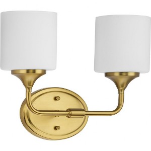 Progress Lighting Lynzie 2-Light Bath Vanity Light, Brushed Gold, Etched White Glass Shades - 1 of 3
