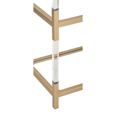 Gold Metal and Acrylic Console Table with Clear Glass Shelves