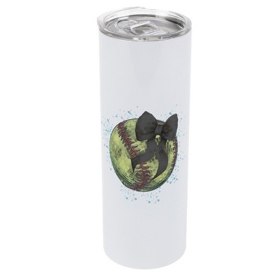 Elanze Designs 20 Ounce Stainless Steel On the Go Travel Tumbler With Push Top Lid, Softball Teal Paint Splatter