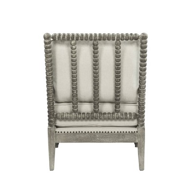 Beige and Gray Oak Velvet Accent Chair with Wood Frame