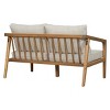 Outdoor Acacia Wood Side Loveseat,Fabric Upholstered Armrests Sofa With Solid Wood Frame,Slatted Backrest Patio Sofa Chair-Coolbibila - 3 of 4