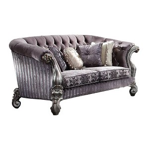 76" Versailles Sofa Velvet and Antique Platinum - Acme Furniture: Leather Upholstery, Nailhead Trim, No Assembly Required - 1 of 4