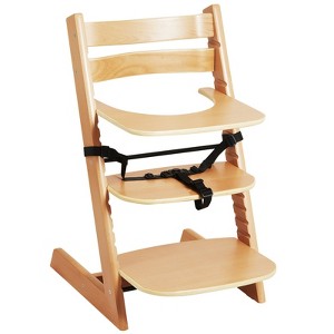 Adjustable Wooden High Chair for Babies & Toddlers, Convertible Feeding Chair with Tray & Footrest - 1 of 4