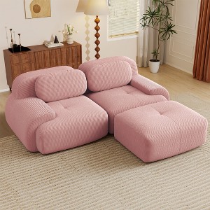 AENKYO 2 Seats with Ottoman Modular Corduroy Loveseat Sectional Sofa, Easy Assembly Required & Ergonomic Support Non-Slip Base Design - 1 of 4