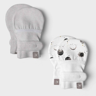 Goumikids Baby 2pk Organic Cotton Rayon from Bamboo Storm Gray + Many Moons Mittens - 0-3M
