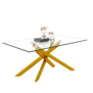 Dolonm 39.37" Rectangular Tempered Glass Coffee Table with Golden Metal Legs, Modern Living Room Center Table - 1 of 4