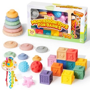 Joyin Toddler Toys 6-12 Months - 20PCS Montessori Toys for Toddlers  Baby Blocks  Pull Strings & Sensory Balls, Toddlers Baby Toys - 1 of 4