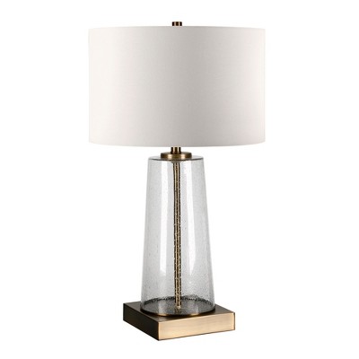 Hudson and Canal 27.5" Tall Table Lamp with Fabric Shade Seeded Glass