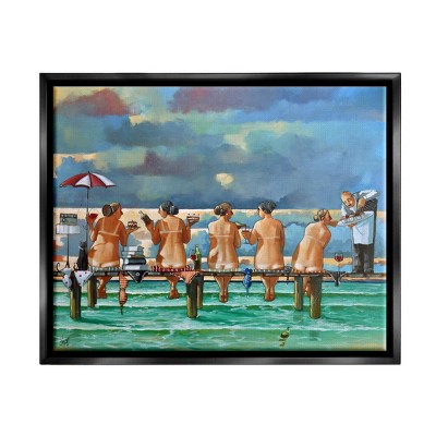 Stupell Industries Beach Dock Women Summer Fun Framed Floater Canvas Wall Art