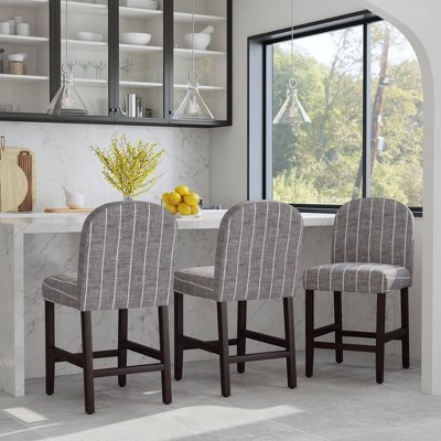 Midnight Stripe Upholstered Counter Stool with Dark Walnut Wood Legs