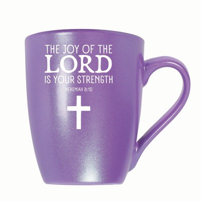 Elanze Designs The Joy Of The Lord Is Your Strength Nehemiah 8:10 10 ounce New Bone China Coffee Tea Cup Mug, Passion Purple