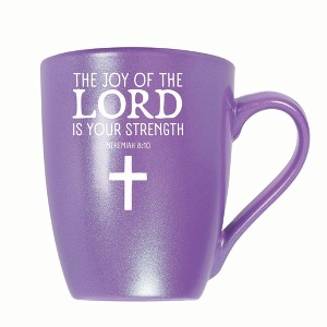 Elanze Designs The Joy Of The Lord Is Your Strength Nehemiah 8:10 10 ounce New Bone China Coffee Tea Cup Mug, Passion Purple - 1 of 4
