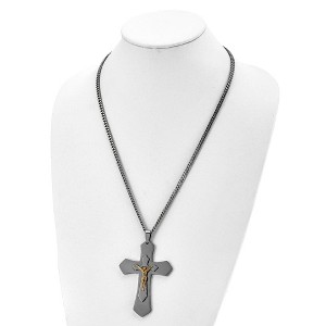 Chisel Stainless Steel Polished Yellow IP-plated Large Crucifix Pendant on a 24" Curb Chain Necklace - 1 of 4