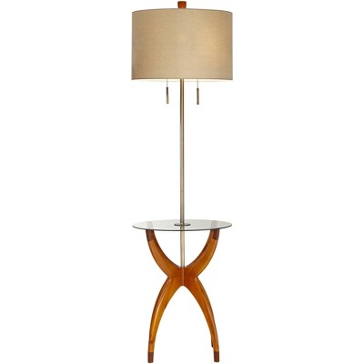 Vanguard 64" Cherry Wood and Glass Tray Floor Lamp