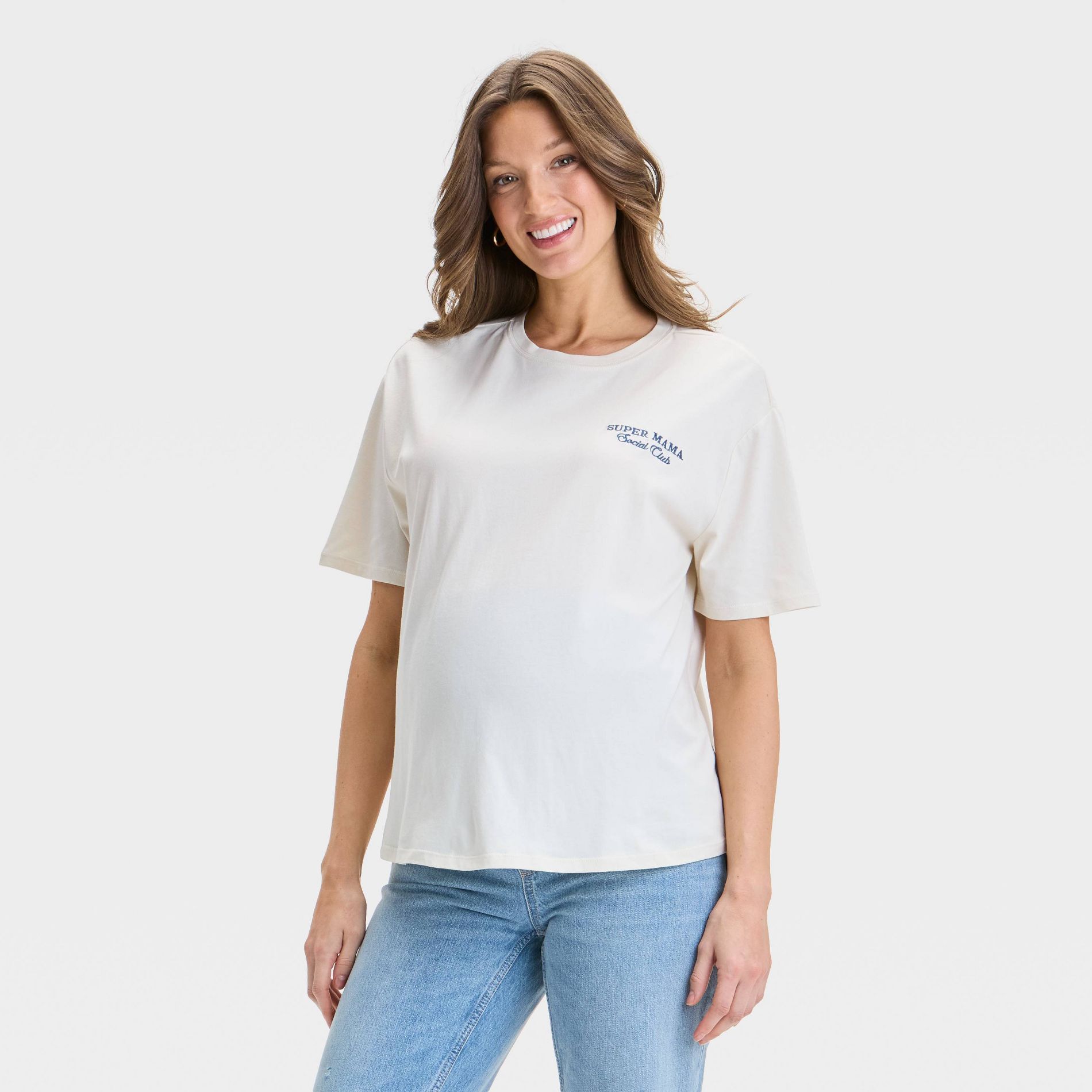 Short Sleeve Graphic Maternity T-Shirt - Isabel Maternity by Ingrid & Isabel™ Cream XXL: Lightweight Jersey