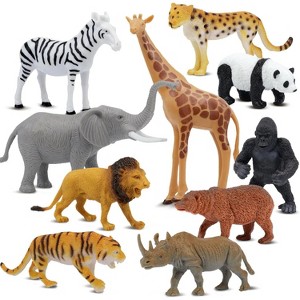 10 Piece Safari Animal Figurines Set Realistic Wild Zoo Animals with Elephant Lion Tiger Giraffe Educational Toys for Toddlers Boys Girls - 1 of 4