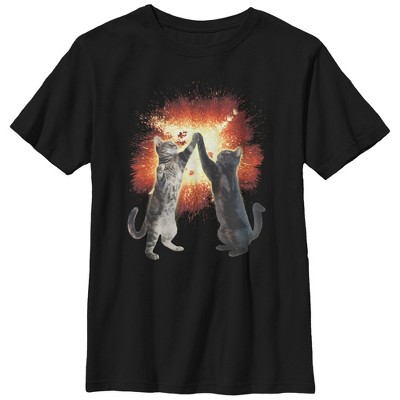 Boy's Lost Gods Cat High Five Explosion T-shirt - Black - Large : Target