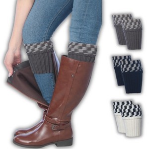 Tipi Toe Women's 3 Pairs Timeless Checkered On Top in Neutral Colors Knitted Leg Warmer Boot Topper Cuffs - 1 of 1