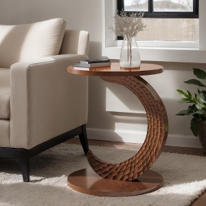Hommoo C-Shaped Sofa Side Table with Carving Texture, Slide-Under End Table - 1 of 4
