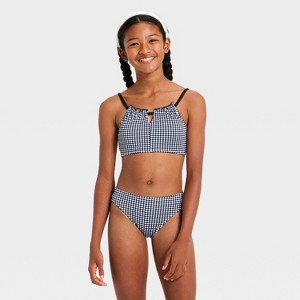 Girls' Popcorn Gingham Swimwear Set - art class™ Black/White - 1 of 3