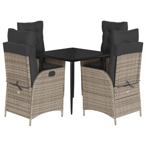 vidaXL 5 Piece Patio Dining Set - Adjustable Recliners, Cushions, PE Rattan, Gray - Outdoor Garden/Backyard Furniture - 1 of 4