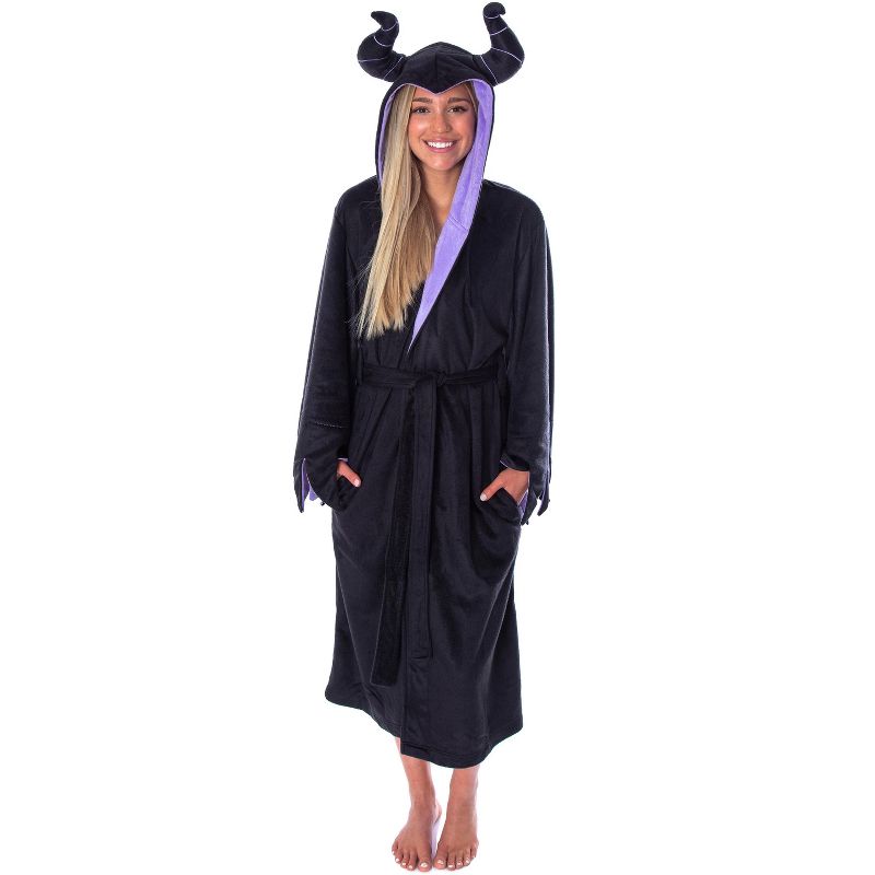 Disney Villains Women's Maleficent Costume Fleece Plush Robe Bathrobe, 1 of 6