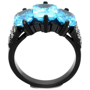 Slickblue Women’s Black Stainless Steel Ring with Sea Blue CZ and Clear Accents, Oblong Cut, Size 5–10 - 1 of 4