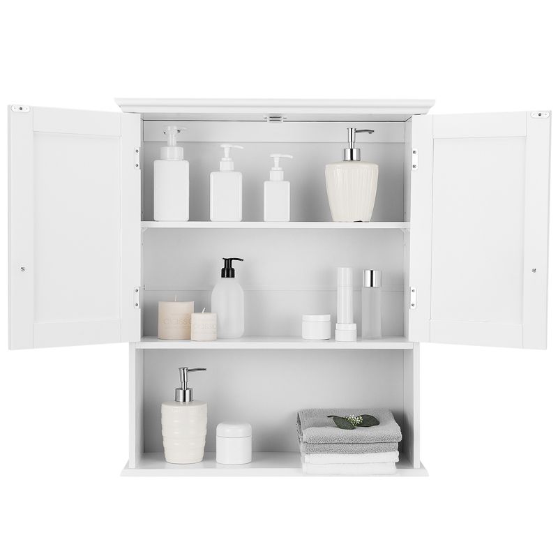 Tangkula Wall Mounted Bathroom Cabinet Medicine Cabinet Storage Organizer with 2 Doors & Adjustable Shelf Grey/White, 5 of 9