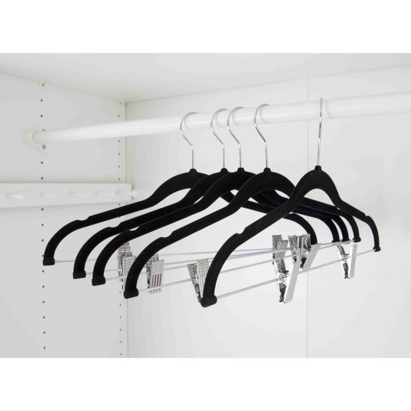 Home Basics Velvet Hanger With Clips, (Pack of 5), Black, 4 of 7
