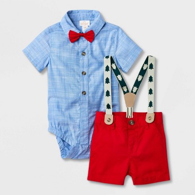 Baby Boys' Holiday Short Sleeve Suspender Set with Bowtie - Cat & Jack™ Blue Newborn