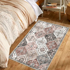 Washable Vintage Floral Living Room Bedroom Rugs, Distressed Print Farmhouse Carpet for Dining Room Kitchen, Retro Accent Home Decor Rugs - 1 of 4