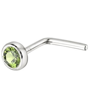 Jewelry Avalanche 22G 14K Gold Bezel-set Peridot L-shape Nose Stud - 1 of 1