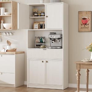 Orieon Tall Storage Cabinet, 70" Kitchen Pantry Cabinet with Doors, Fluted Hutch Cupboard with Shelf & Drawer, Freestanding Pantry - 1 of 4