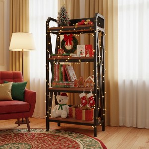 Homy Casa 25.6'' Steel and Wood 4-Tier Decorative Bookshelf, Modern Industrial Storage Rack for Living Room, Office & Kitchen, Rustic Brown - 1 of 4