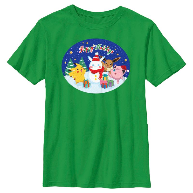 Boy's Pokemon Christmas Happy Holidays Snowman T-Shirt, 1 of 5
