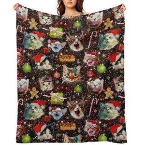 Christmas Cats in Space Galaxy Stars Christmas Throw Blanket Soft Fleece Christmas Blanket Cozy Flannel Throw for Couch Bed 60x80 inches - 1 of 1