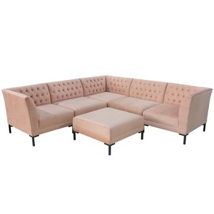 6pc Audrey Diamond Tufted Sectional Blush Velvet and Black Metal Y Legs - Cloth & Co.
