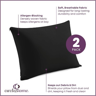Black Hypoallergenic Cotton Zippered Pillow Protector Set, Queen Size