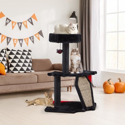 EROMMY Cat Tree, 28.8' Tall Cat Tree Tower With Cat Scratching Post For Indoor Cats, Halloween Pet Furniture, Black With Red