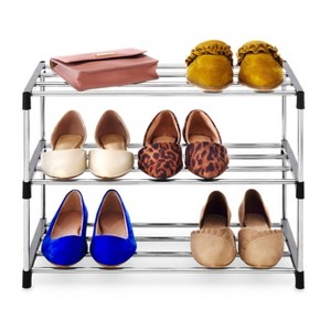 Whitmor 3 Tier Shoe Rack Silver: Steel & Plastic Frame, Holds 6 Pairs, Freestanding, 19.7" W x 10.1" D x 14.8" H - 1 of 3