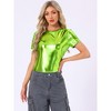Allegra K Women's Party Metallic Short Sleeve Textured Shiny T-shirts - 3 of 4