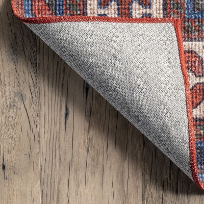 Stella Red and Blue Washable Synthetic Tribal Area Rug