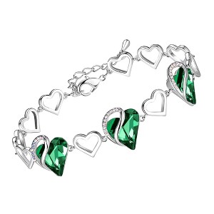 Leafael Infinity Love Heart Birthstone Crystal Link Bracelet, Silver Plated, 7“+2” Adjustable Chain - 1 of 4