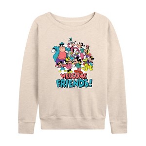 Women's - Disney - Welcome Friends Lightweight French Terry Wide Neck Long Sleeve Shirt - 1 of 4