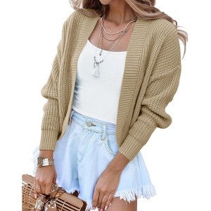 Clearlove Women's Cropped Drop Shoulder Cardigan Long Sleeve Open-Front Knit Shrug Jacket - 1 of 4