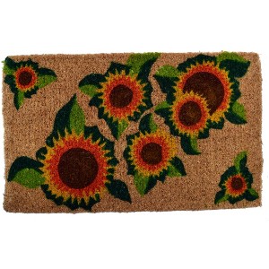 HomeRoots 18" X 30" Brown Orange and Yellow Coir Floral Outdoor Summer Door Mat - 1 of 4
