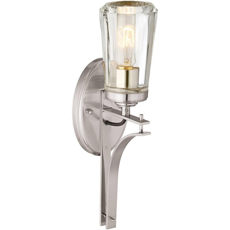 Minka Lavery Modern Wall Light Sconce Brushed Nickel Hardwired 5 1/2" Fixture Clear Tapered Glass Shade for Bedroom Bathroom, 1 of 5
