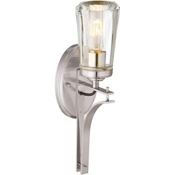 Minka Lavery Modern Wall Light Sconce Brushed Nickel Hardwired 5 1/2" Fixture Clear Tapered Glass Shade for Bedroom Bathroom