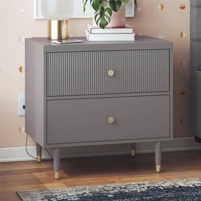 Graphite Gray 2-Drawer Nightstand with Gold Accents
